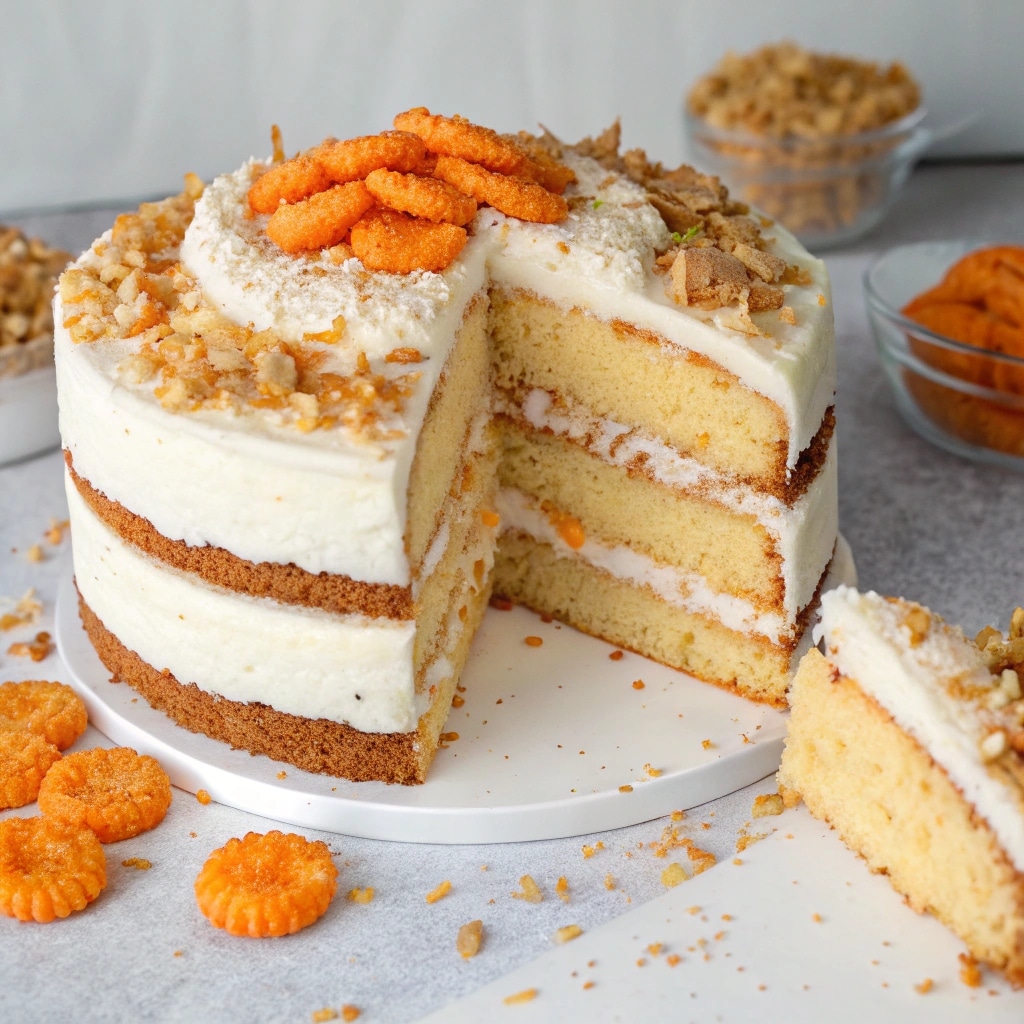 Chaos Cake Recipe: Wild, Crunchy, and Totally Unexpected Dessert 8 chaos cake being assembled with frosting