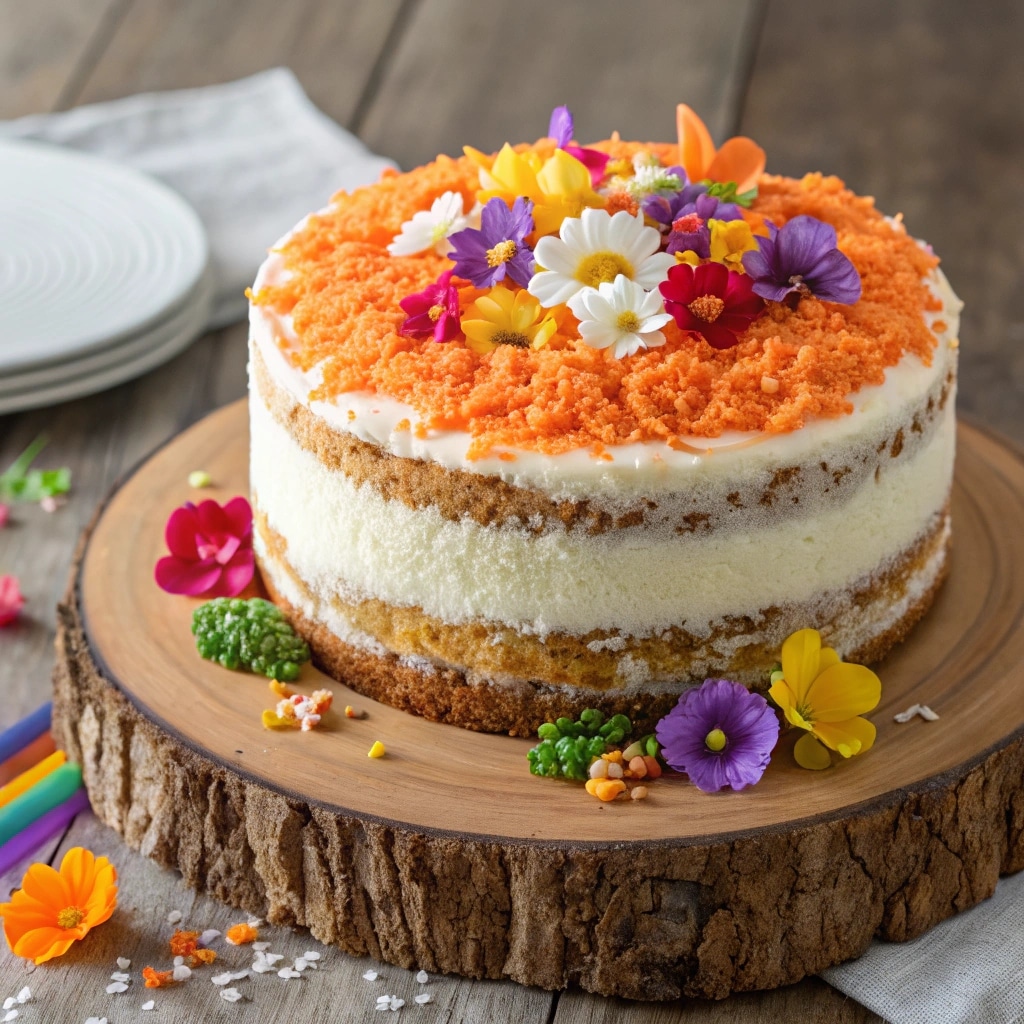 chaos cake with cream cheese frosting and Cheetos
