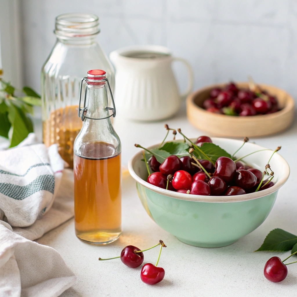 Cherry Vinegar: A Bright, Tangy Addition That Transforms Your Recipes 6 Homemade cherry vinegar in glass jar with cherries and vinegar ingredients
