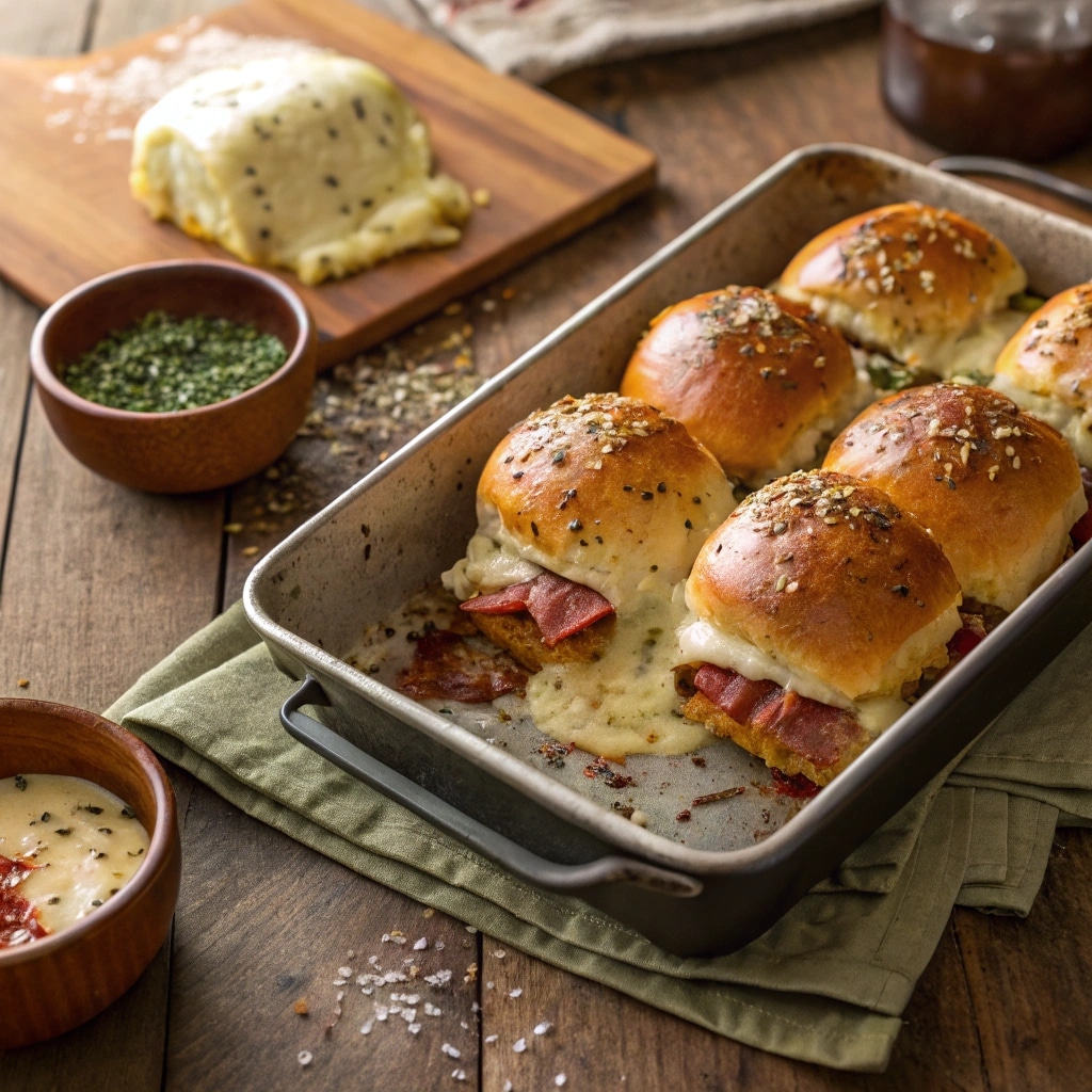 Crave-worthy grinder Italian sliders in golden tray