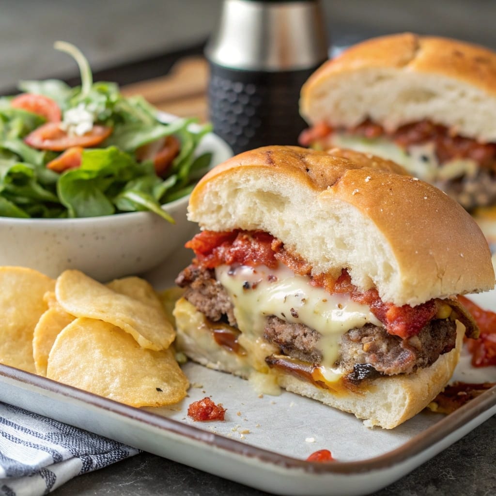 Crave-Worthy Grinder Italian Sliders in a Cheesy, Golden, Flavor Explosion 9 Served grinder Italian slider with tangy salad