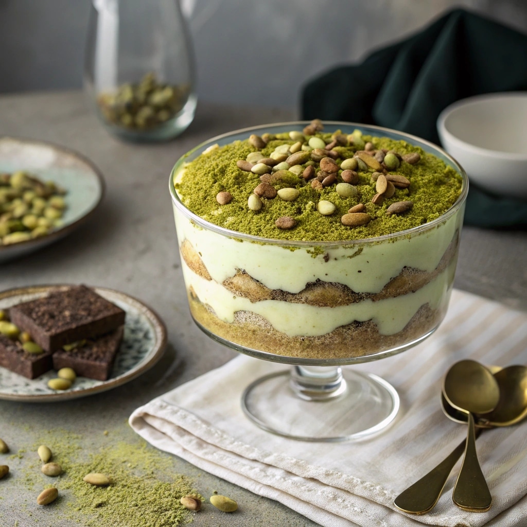 Unlock the Secret to the Ultimate Pistachio Tiramisu: A Decadent No-Bake Delight 6 Pistachio tiramisu in a dish