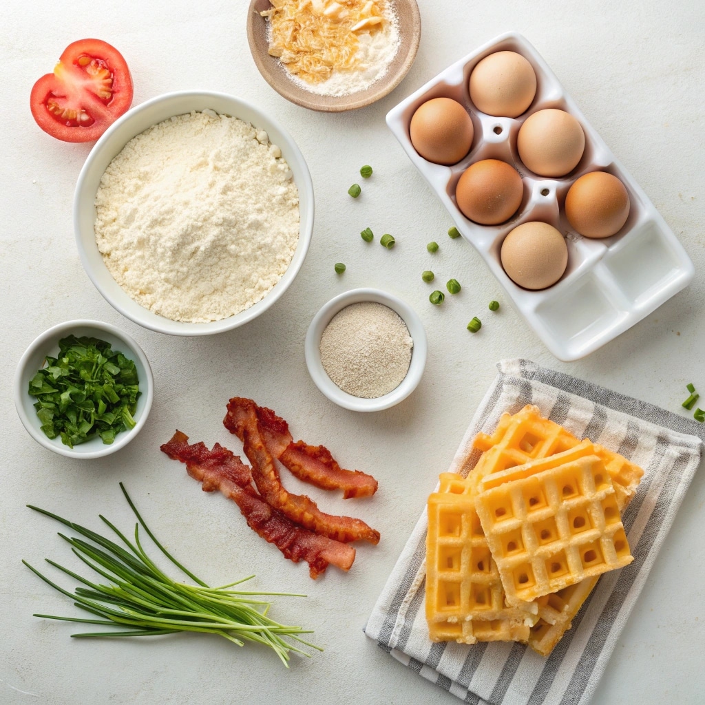  savory bubble waffle ingredients flat lay