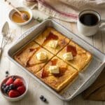 Sheet pan sourdough pancakes with cinnamon and apple toppings