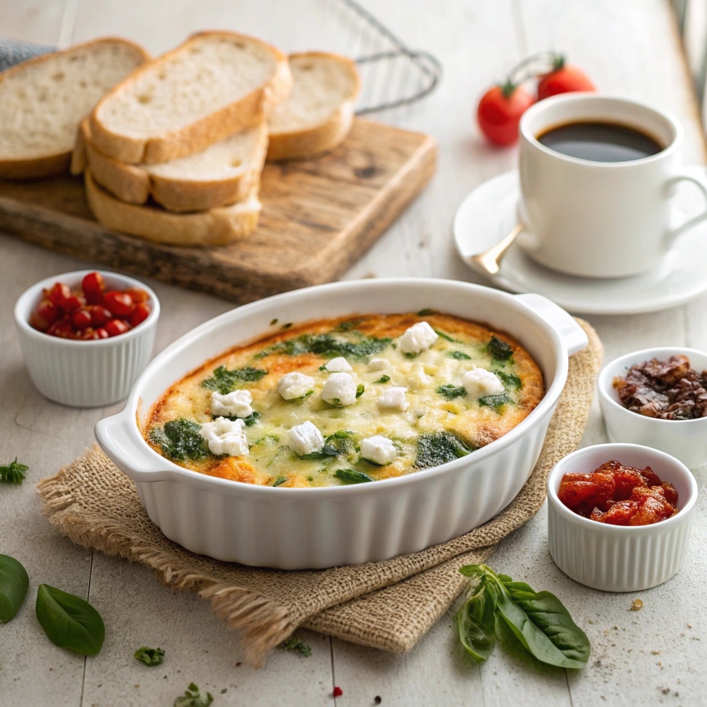 Spinach feta egg bake, healthy protein breakfast