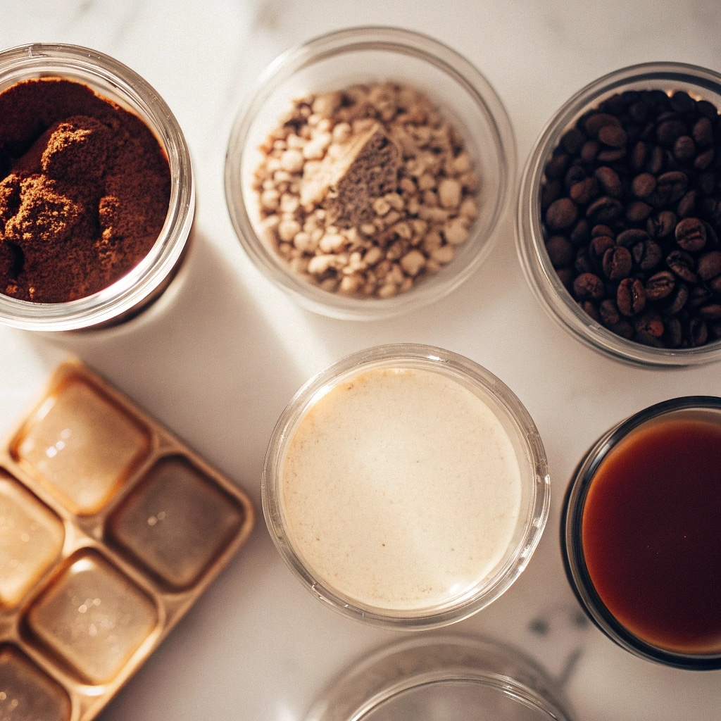 Tahini Iced Coffee: The Ultimate Creamy Coffee Twist You Need Now 8 Tahini iced coffee ingredients flat lay