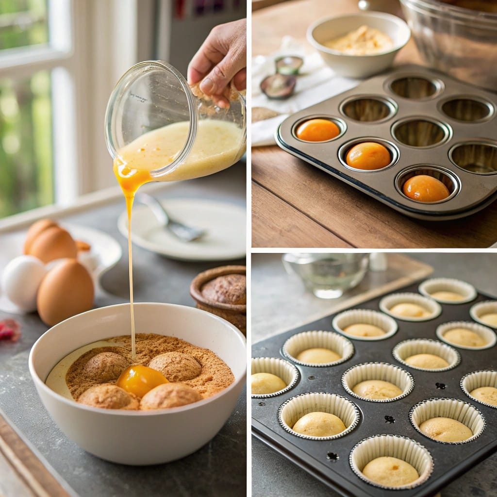  muffin batter being poured for egg challenge recipe