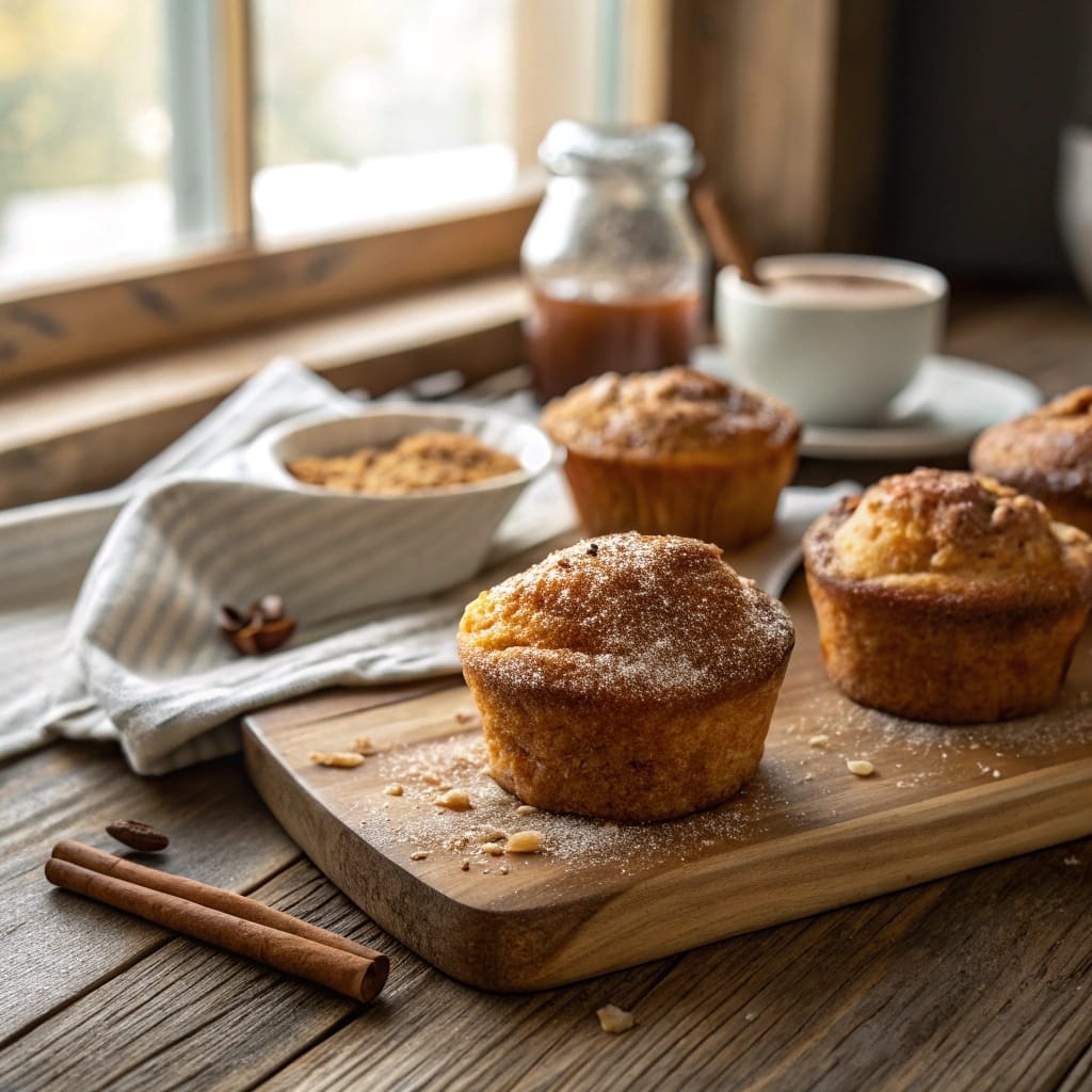 French toast muffins without bread on a rustic table
